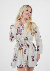 The "Coastal Bloom" Embroidered Mini Shirt Dress