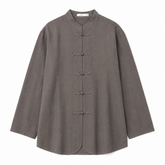 Frog-Button Mandarin Shirt — Ash Taupe