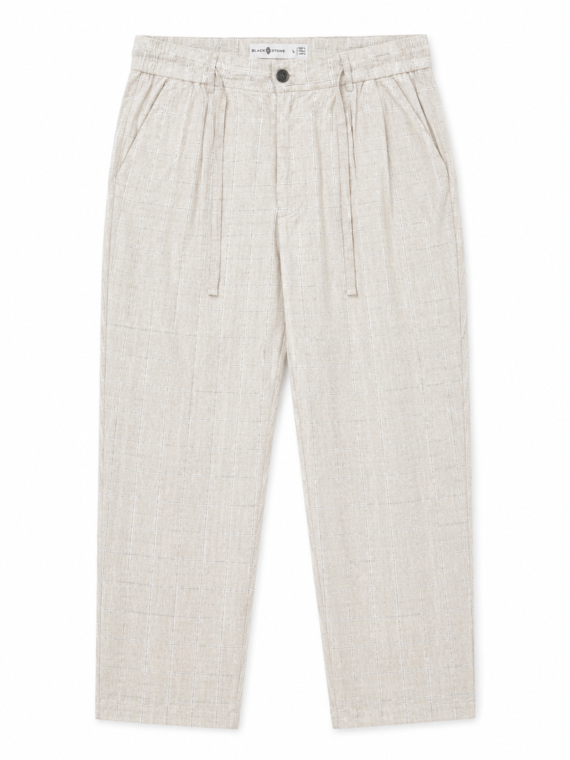 BSTN Pleated Linen Trouser — Ecru Windowpane