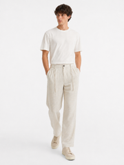 BSTN Pleated Linen Trouser — Ecru Windowpane