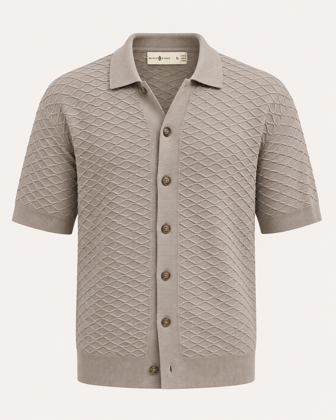 Wave-Texture Knit Polo Shirt — Stone | BLACKSTONE – BlackStone