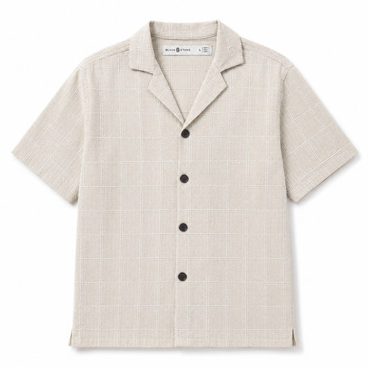 Window-Check Linen Camp Shirt