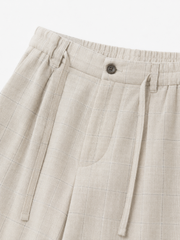 BSTN Pleated Linen Trouser — Ecru Windowpane