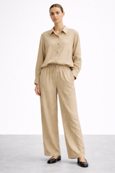 Gazzelle Sand Linen Co-ord Set — Long-Sleeve Shirt & Wide-Leg Trousers | طقم منسق محتشم الإمارات
