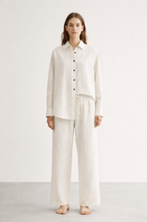 GAZZELLE | Women's Pinstripe Linen Co-Ord Set — Ivory | طقم منسق محتشم الإمارات