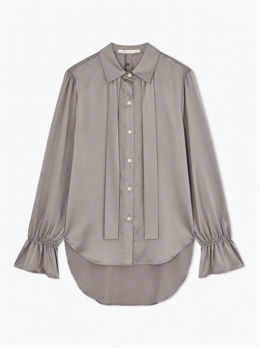 Silk-Satin Statement Shirt — Mink