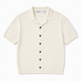 Wave-Texture Knit Camp Collar Shirt — Ecru