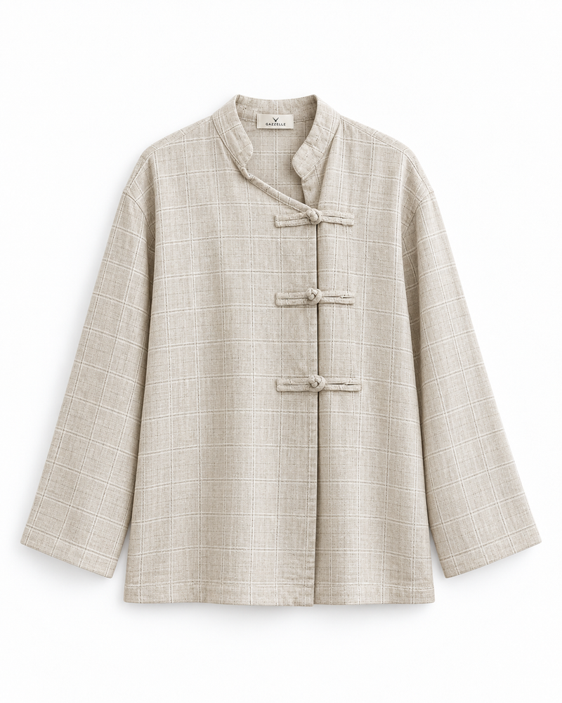 Gazzelle Windowpane Frog-Closure Top — Sand Check