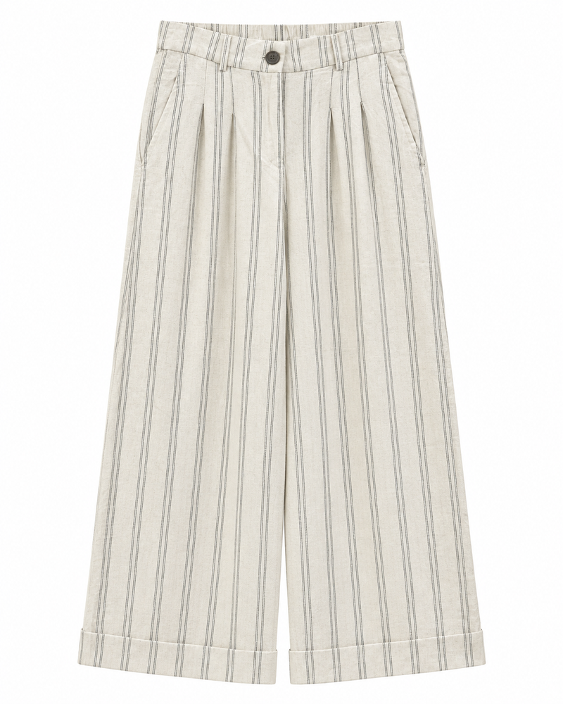 Gazzelle Ticking-Stripe Wide-Leg Pant — Cream Ticking
