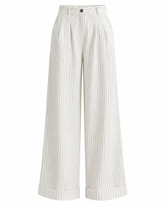 Gazzelle Pinstripe Wide-Leg Pant — White Pinstripe