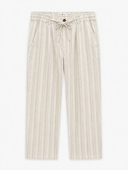 BSTN Pleated Linen Drawstring Trouser Sand Melange