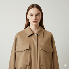 Women's Camel Utility Cropped Jacket - Structured Bomber with Pockets
