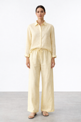 Butter Linen Co-ord Set — Relaxed Shirt & Wide-Leg Drawstring Pants | Gazzelle by Blackstone | طقم منسق محتشم الإمارات