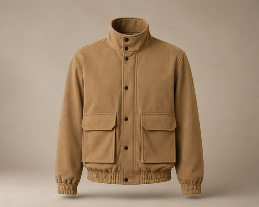 Men's Suede-Touch Bomber Co-Ord Set — Camel