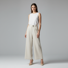 LINEN BLEND WIDE-LEG TROUSERS