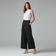 LINEN BLEND WIDE-LEG TROUSERS