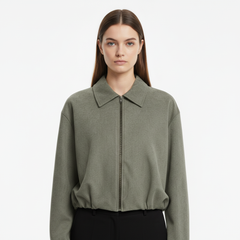 Essential Cropped Harrington Jacket — Olive Green