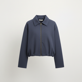 Essential Cropped Harrington Jacket — Navy Blue