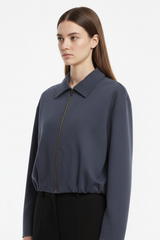 Essential Cropped Harrington Jacket — Navy Blue