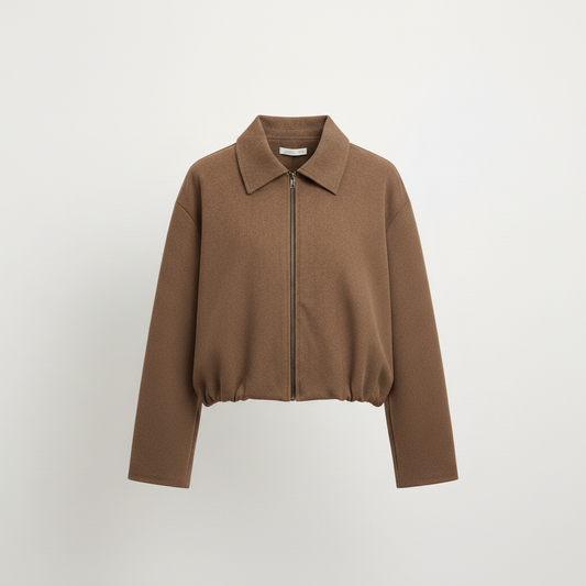 Essential Cropped Harrington Jacket — Taupe
