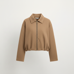 Essential Cropped Harrington Jacket — Camel