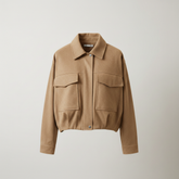 Women's Camel Utility Cropped Jacket - Structured Bomber with Pockets