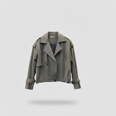 The Oversized Twill Cropped Trench — Sage Green