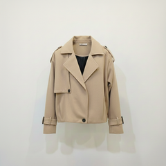 The Oversized Twill Cropped Trench — Olive Green