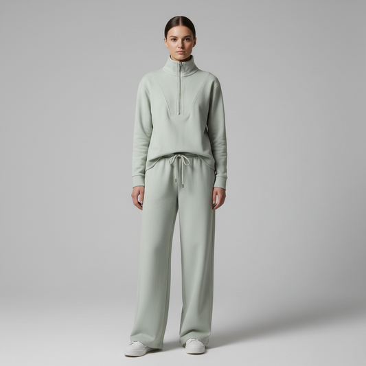 Gazzelle Interlock Wide-Leg Set — Sage Green | طقم منسق محتشم الإمارات