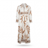 GAZZELLE | Tropical Leaf Print Belted Maxi Shirt Dress