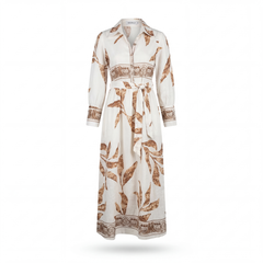 GAZZELLE | Tropical Leaf Print Belted Maxi Shirt Dress