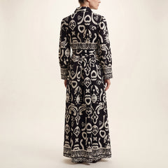 Abstract Tribal Print Maxi Shirt Dress — Noir Edition