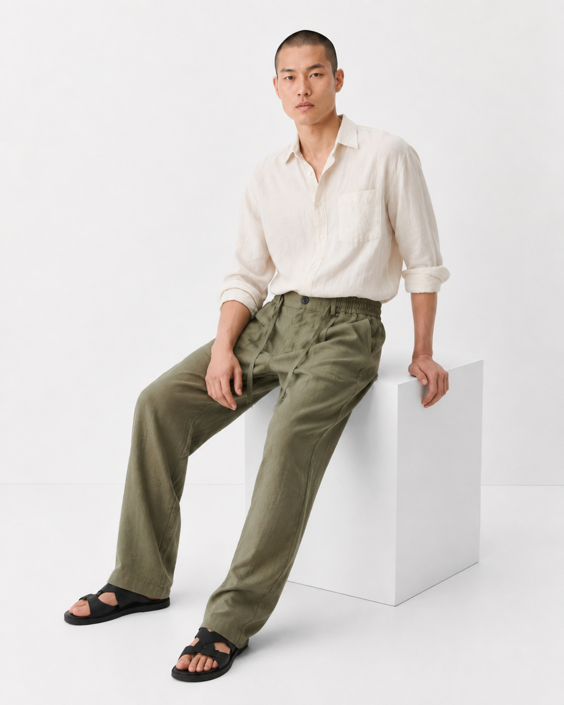 BSTN The Breeze Linen Trouser — Olive