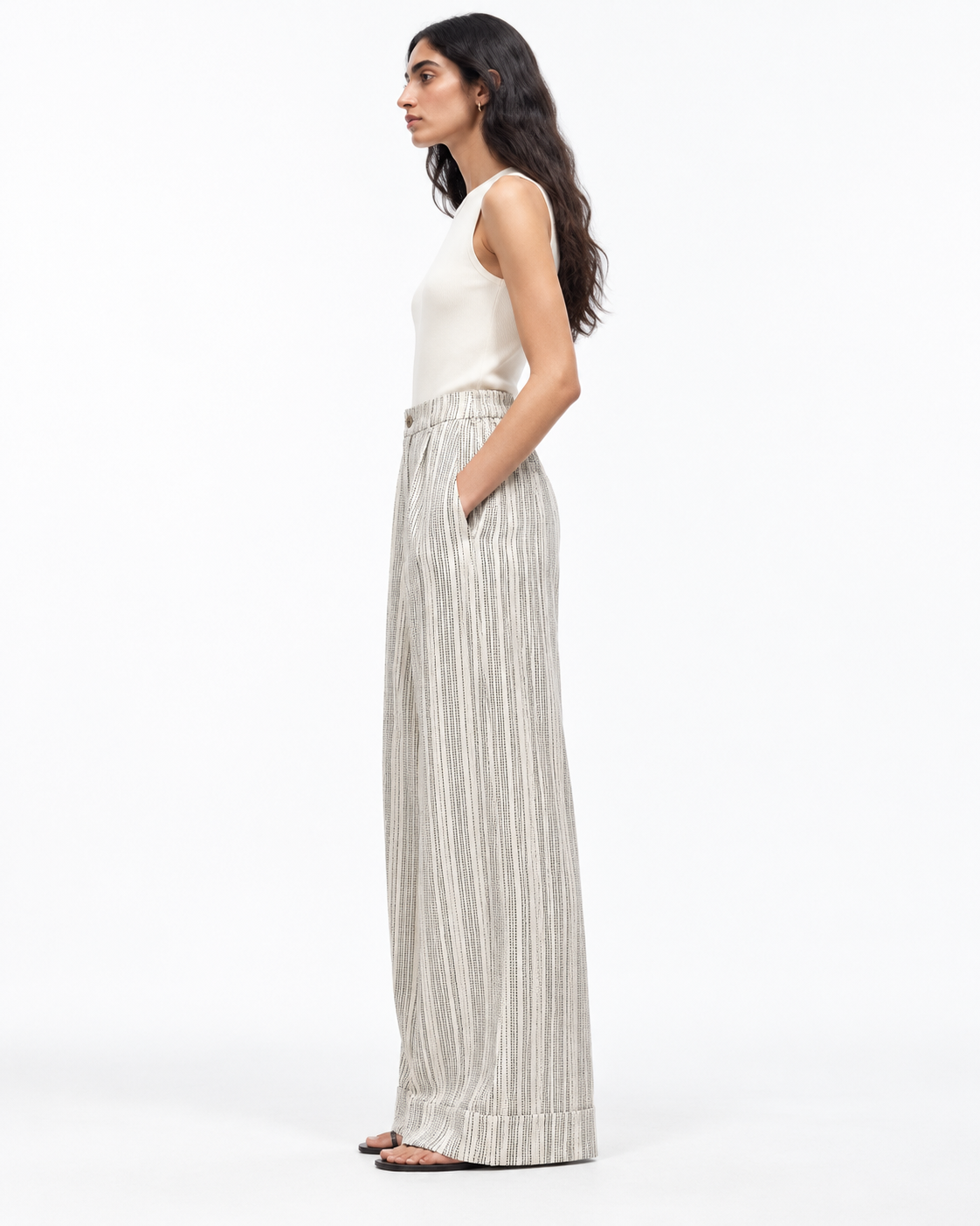 Gazzelle Dash-Stripe Wide-Leg Pant — Ivory Dash