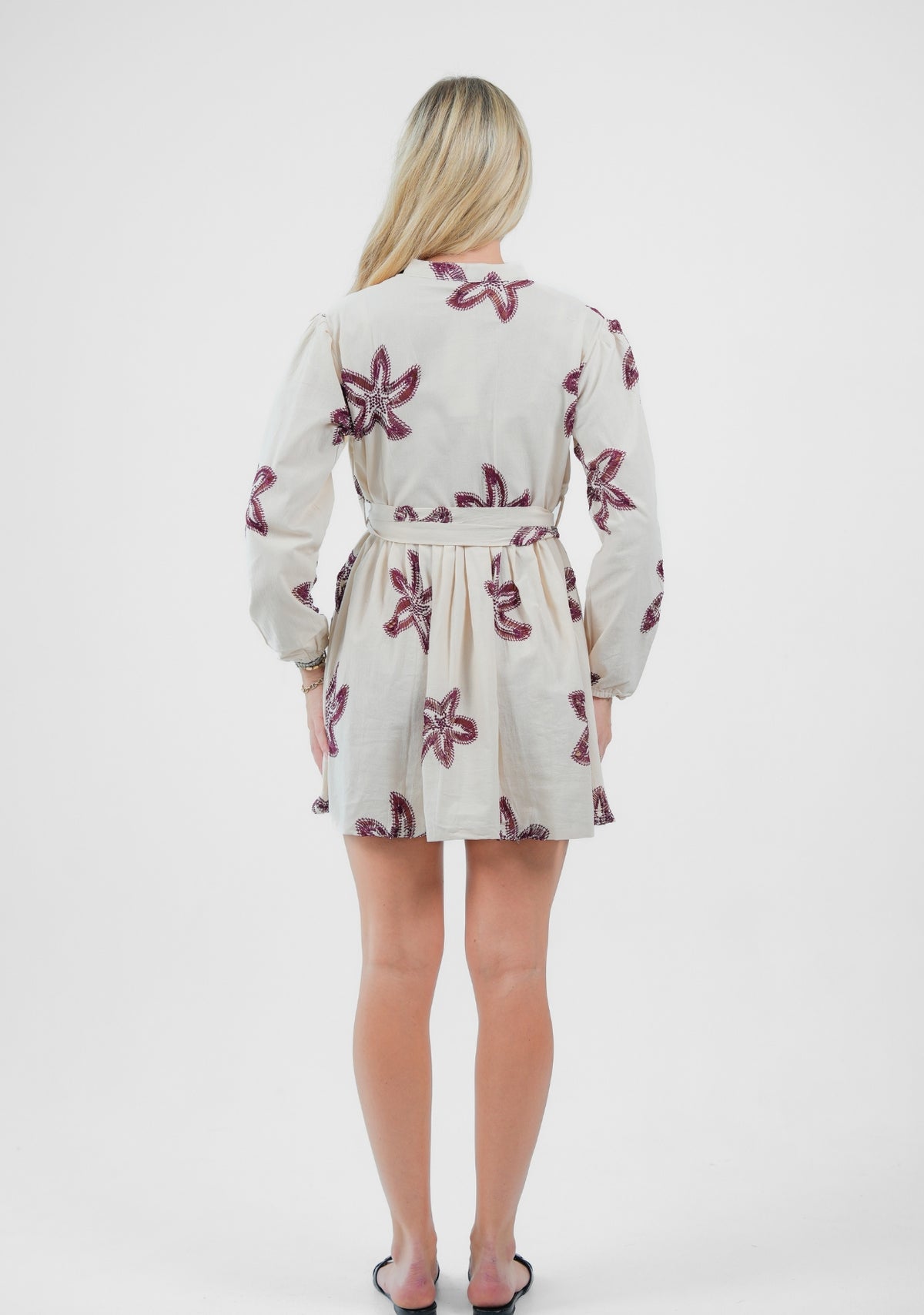 The Coastal Bloom Embroidered Mini Shirt Dress