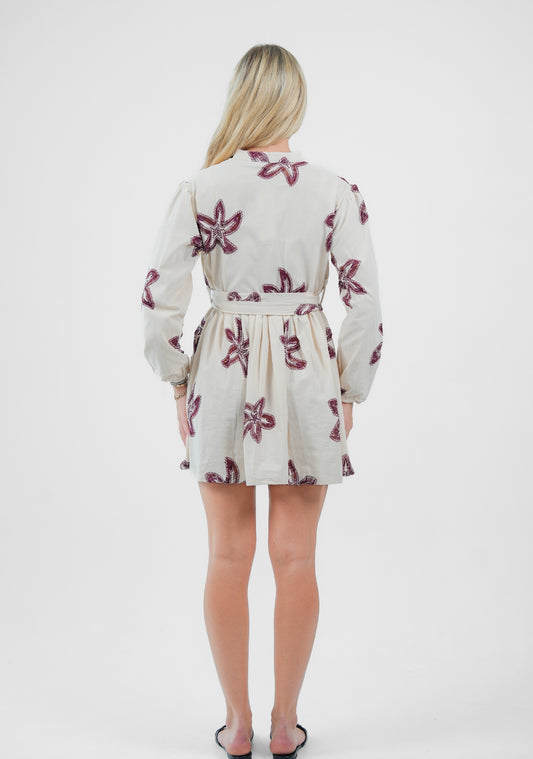 The Coastal Bloom Embroidered Mini Shirt Dress