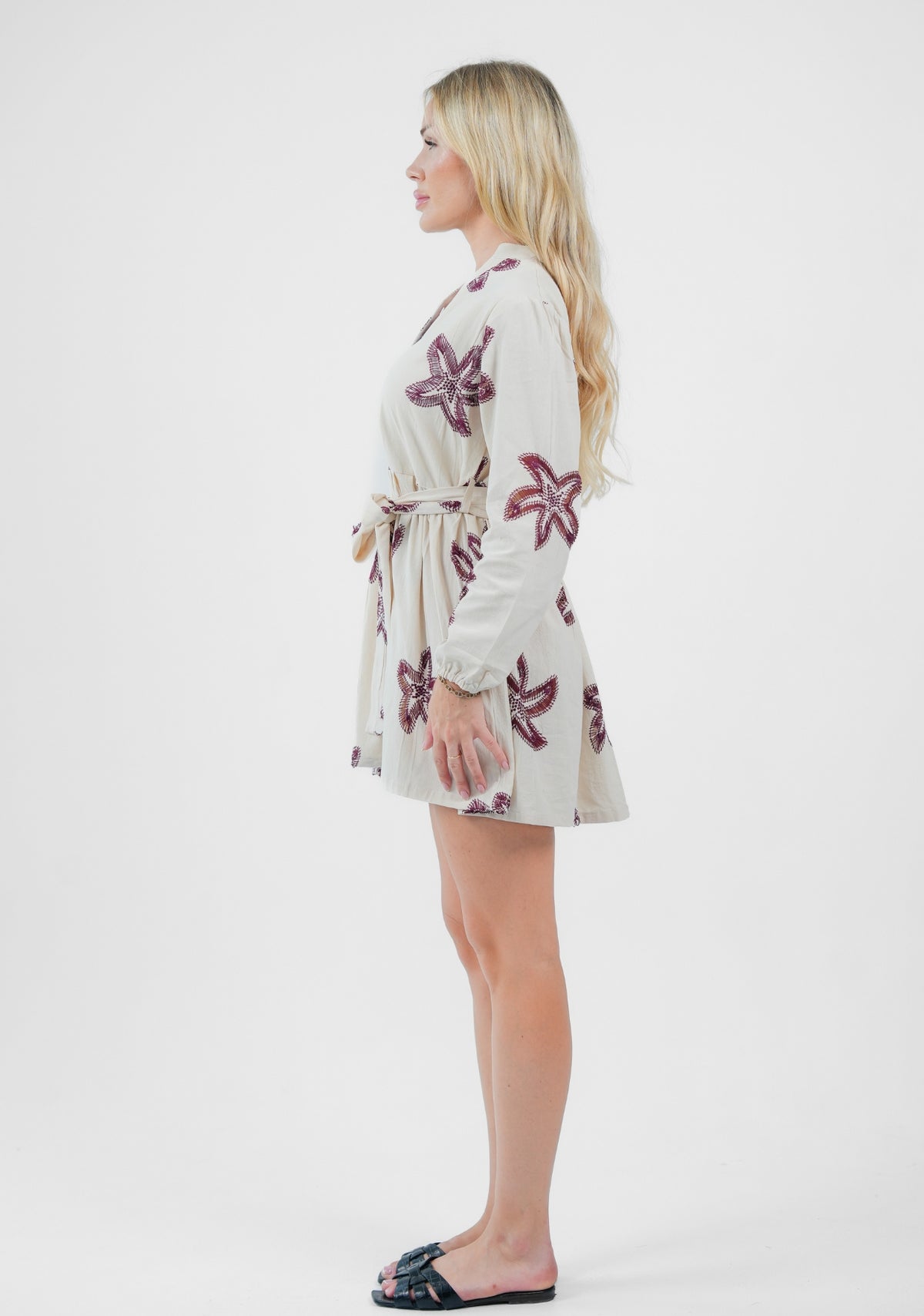 The Coastal Bloom Embroidered Mini Shirt Dress