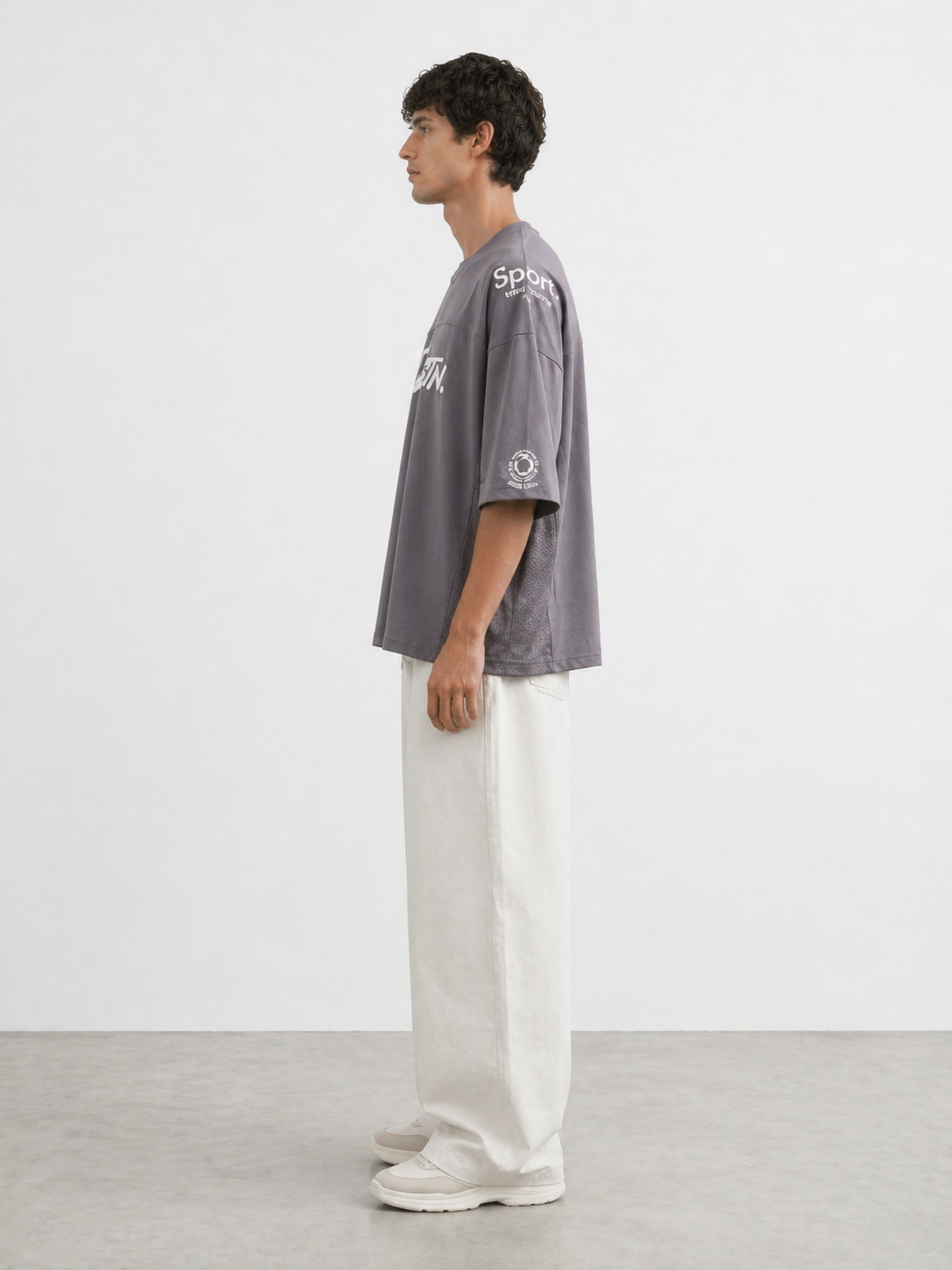 BSTN. Men's Oversized Sports Graphic Interlock Tee — Charcoal