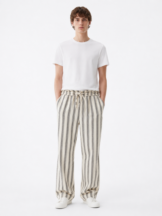 Stripe Linen Drawstring Trouser