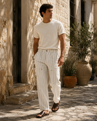 Men's Striped Linen-Blend Trouser – Stone