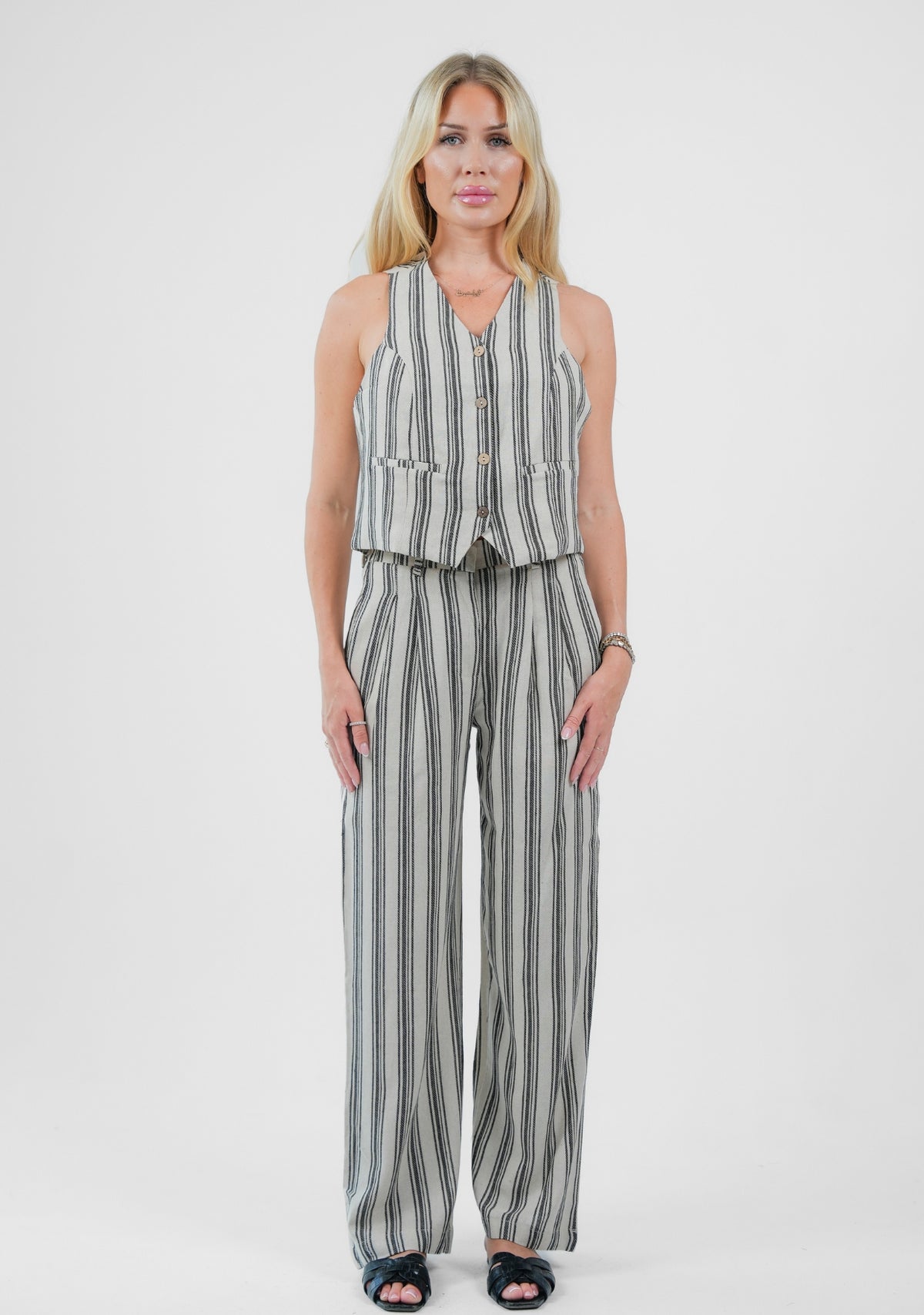 Striped Linen-Blend Tailored Vest
