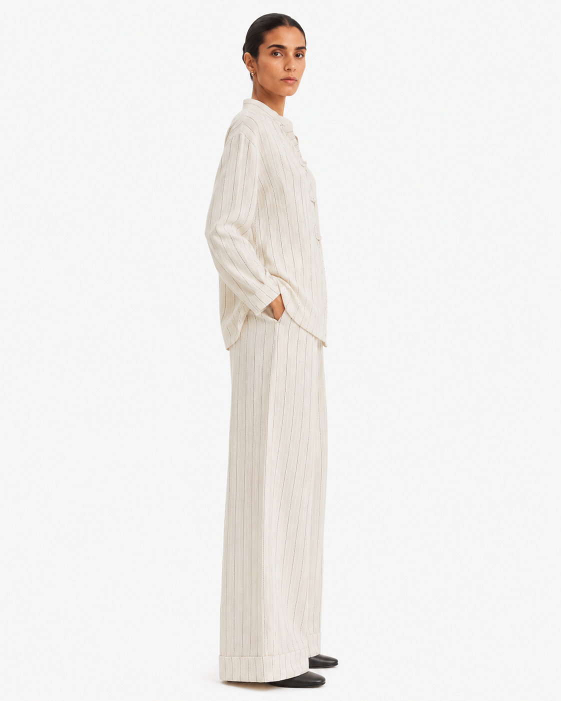 Gazzelle Pinstripe Wide-Leg Pant — Oat Pinstripe