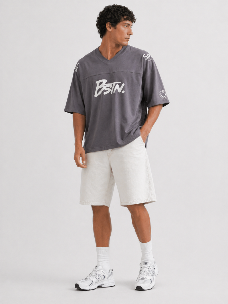 BSTN. | Men's Oversized Sports Graphic Interlock Tee — Charcoal