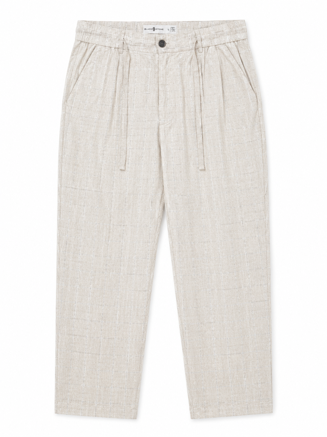 BSTN Pleated Linen Trouser Ecru Windowpane