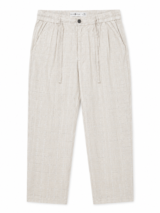 BSTN Pleated Linen Trouser Ecru Windowpane