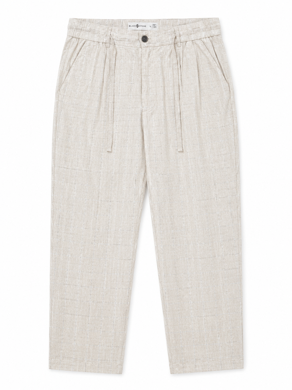BSTN Pleated Linen Trouser — Ecru Windowpane