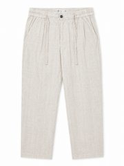 BSTN Pleated Linen Trouser — Ecru Windowpane