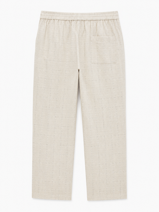 BSTN Pleated Linen Trouser — Ecru Windowpane