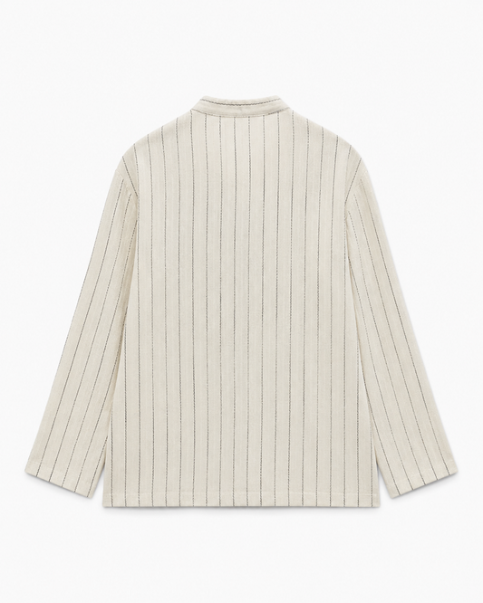 Gazzelle Pinstripe Frog-Closure Top — Oat Pinstripe