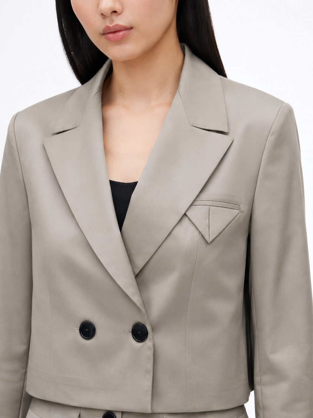 Cropped Double-Breasted Blazer — Taupe
